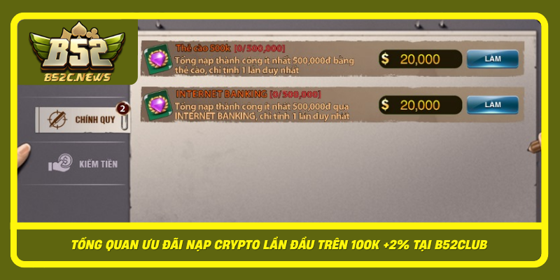 Tong Quan Uu Dai Nap Crypto Lan Dau Tren 100K 2 Tai B52Club